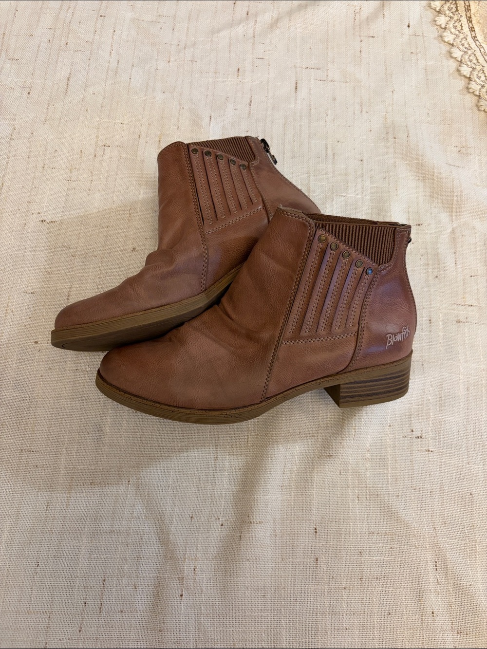 Blowfish Malibu Brown Ankle Boots | Low Heel Western Boho Booties 8.5
